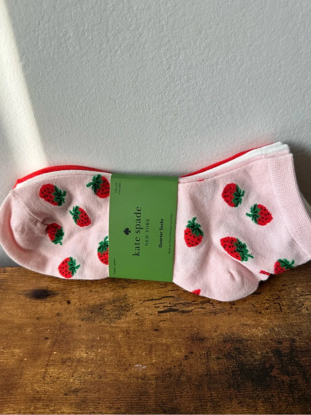 kate spade 3 Pairs Pink Strawberry, Red, White Quarter Socks 3 Pack NWT ♠️ - Picture 2 of 7
